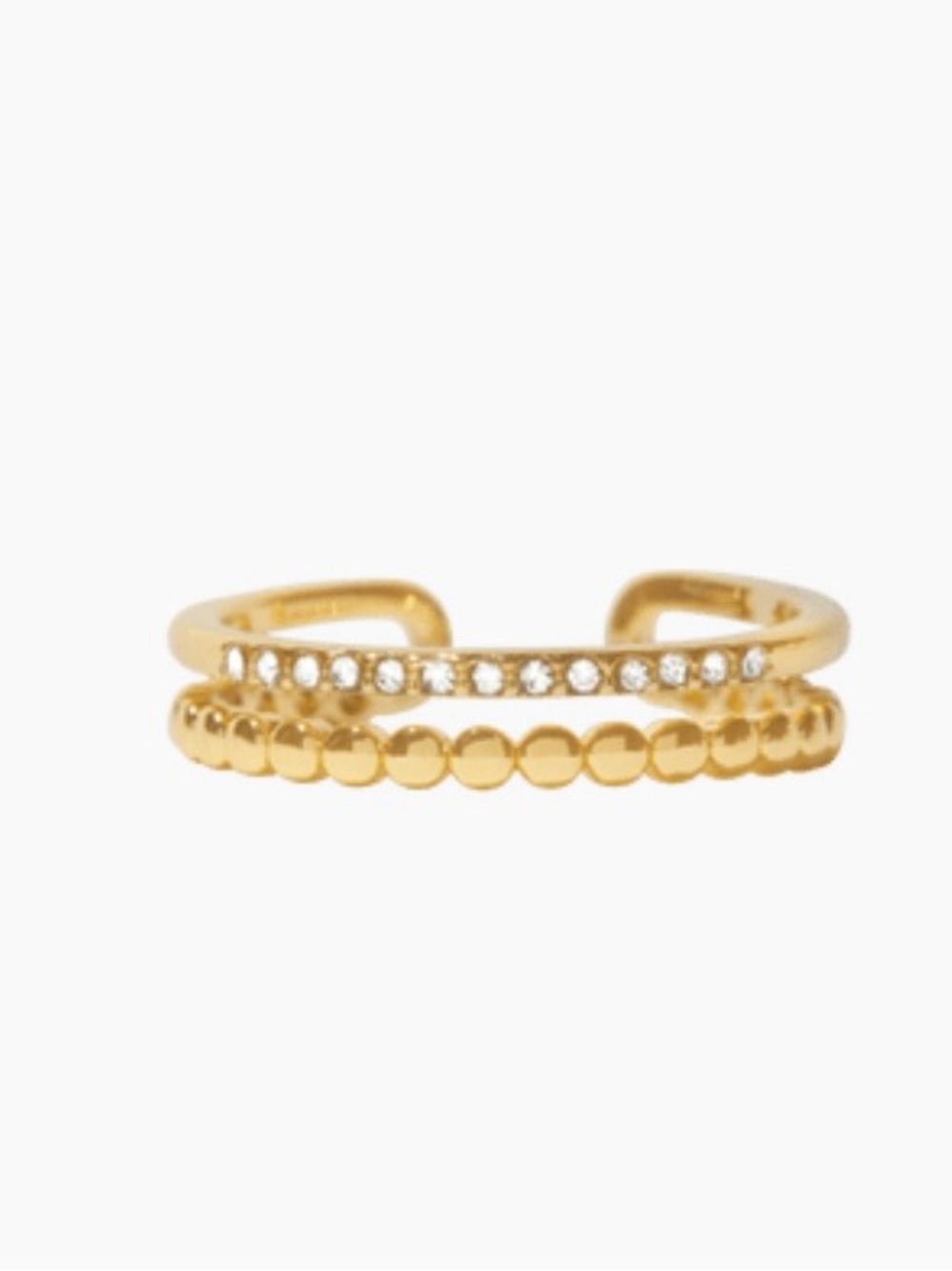 Marlyn Schiff Gold-Tone Beaded and Pave Adjustable Double Stack Ring